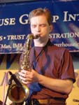 Stephen Hind blows a mean sax with Steamroller at the Bandstand Sessions 2004 