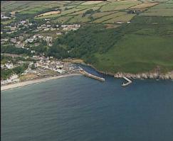 A seaward view of Laxey Harbour from the air