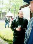 Soundman Andy checks out the weather from the Charterhouse Pavilion for Black's Fireplaces Bandstand